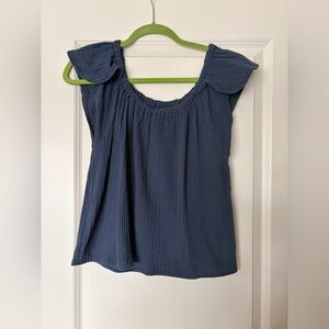 Cynthia Rowley Crinkle 100% Cotton Short Flutter Sleeve Cropped Top Extra Small